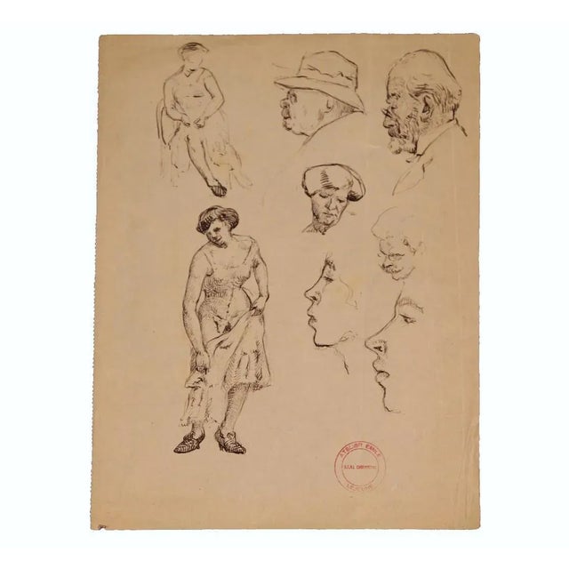 Late 19th Century Emile Lejeune "Figurative Study of a Women and Man" Realism Sketch on Paper For Sale - Image 5 of 5