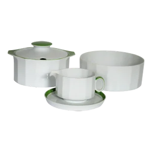 1970s Rosenthal Germany Continental Studio Linie Tapio Wirkkala Sunion Green Polygon Serving Set- 3 Pieces