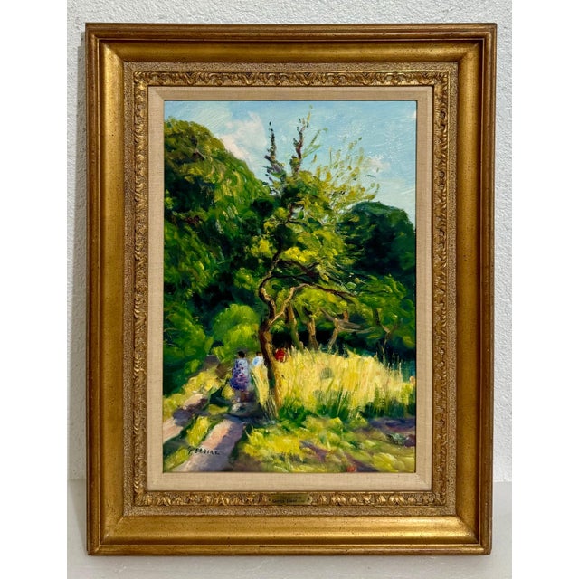 Gaston Sébire ( 1920 - 2001) Alle aux Arbres Oil on canvas Dimensions: h. 23.25 X w. 16.75. framed 29.5 X 22 inches Hand...