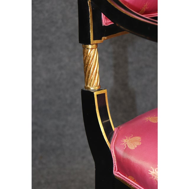Pair of Hollywood Regency Style Ebonized & Gilt Armchairs by Karges For Sale - Image 10 of 14