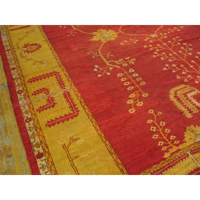 1880s Red Field Tribal Geometric Antique Turkish Oushak Rug 12' 10" X 15' Handknotted Wool Carpet For Sale In New York - Image 6 of 18