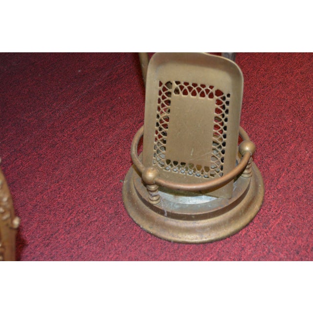 Vintage Heavy Brass / Iron Fireplace Tools Companion 4 Piece Cleaning Set For Sale - Image 9 of 18