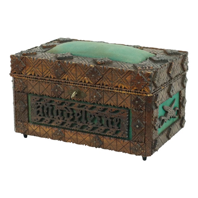 Vintage Wooden Sewing Box, 1928 For Sale