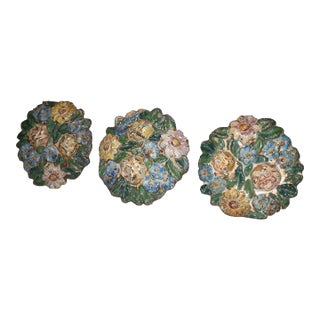 1910s Set of 3 Painted Cast Iron Ornate Circular Curtain Tiebacks Rod Holders Hardware For Sale