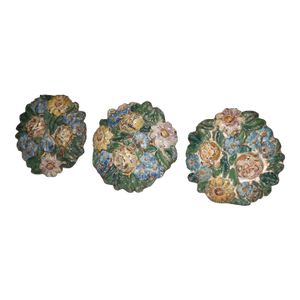 1910s Set of 3 Painted Cast Iron Ornate Circular Curtain Tiebacks Rod Holders Hardware