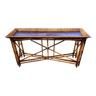 McGuire Style Bamboo Coconut Console Table Huge 6 Foot For Sale