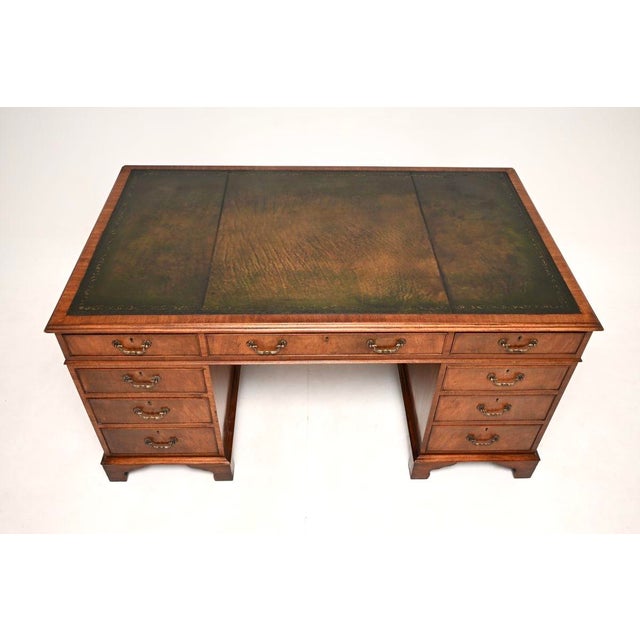 Vintage Georgian Style Pedestal Desk with Leather Top, 1930 For Sale - Image 6 of 11
