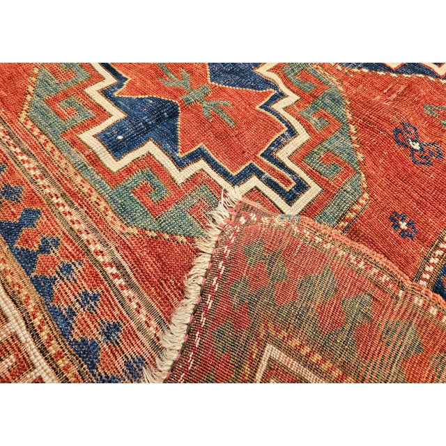 Antique Caucasian Kazak Rug, Handwoven Wool, Geometric Medallion Design, Red & Ivory, 5' x 7' For Sale - Image 13 of 17