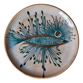 French Decorative Fish Plate in Glazed Stoneware and Ceramic by Jacques De Chateneuil Dit Massard, Vallauris, 1970s For Sale