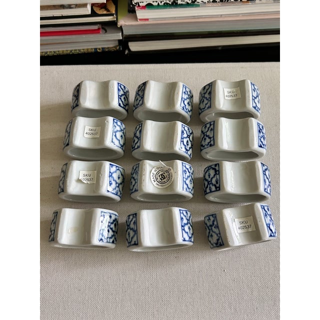 Vintage Williams Sonoma Blue & White Porcelain Napkin Rings - Set of 12 For Sale In Louisville - Image 6 of 12