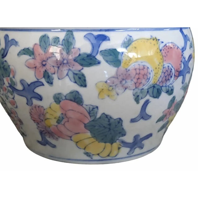 Mid 20th Century Vintage Chinoiserie Porcelain Orchid Cachepot Fishbowl Planter For Sale - Image 5 of 7
