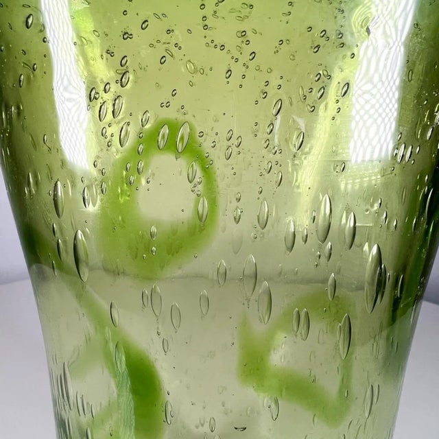 1970s Green Art Glass Vase Controlled Bubble Modern Style of Murano For Sale In San Diego - Image 6 of 10