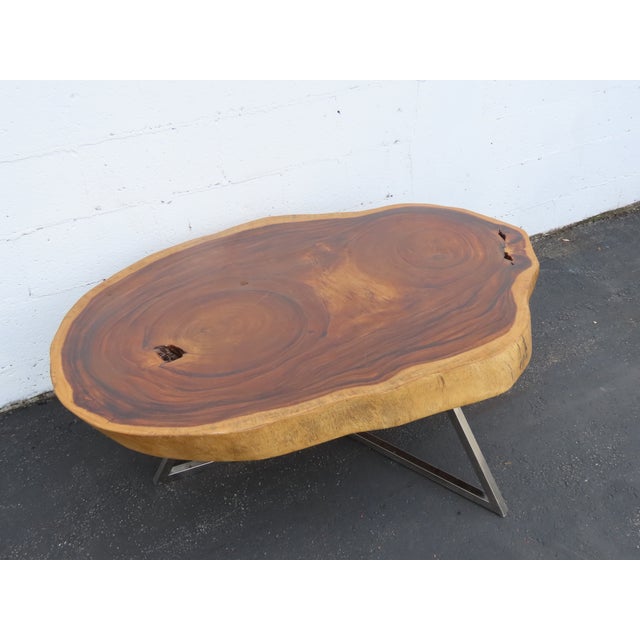 Rustic Natural Live Edge Wood Tree Slice Side Large Coffee Table 6891 For Sale - Image 4 of 18
