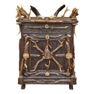 Black Forest Antler-Mounted Oak Spirits Cabinet, circa 1900 For Sale