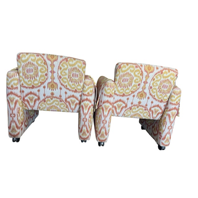Vintage Pair of Upholstered Ikat Armchairs For Sale - Image 6 of 9
