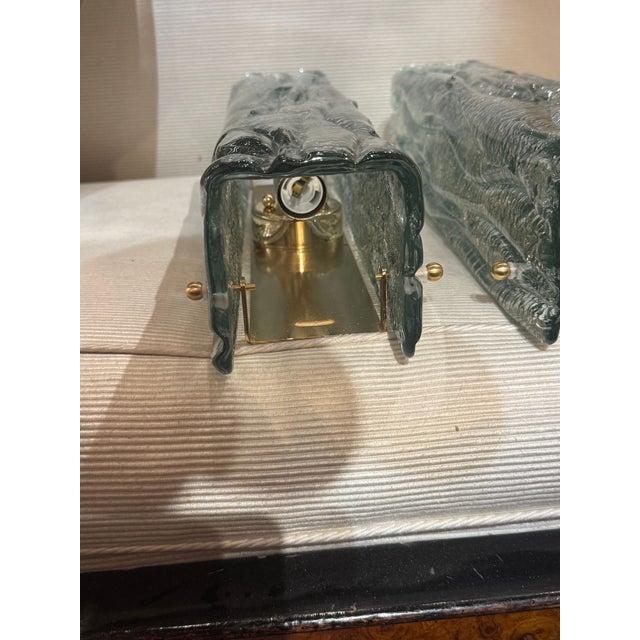 Pair of Murano Fontana Green Granola Glass Square Tube Sconces For Sale In Dallas - Image 6 of 6