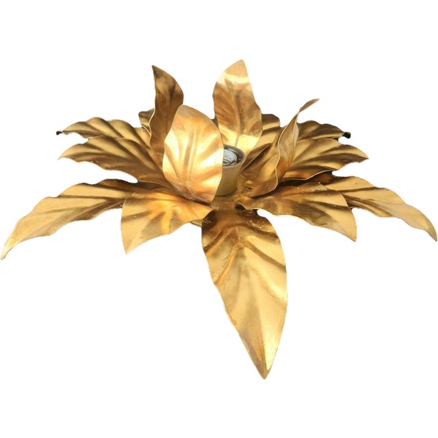 Hollywood Regency Florentine Flower-Shaped Gilt Flush Mount from Hans Kögl, Italy, 1960s For Sale - Image 9 of 18