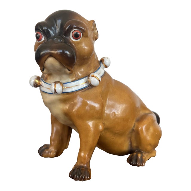 Antique German Dog Porcelain Figure of a Seated Pug For Sale
