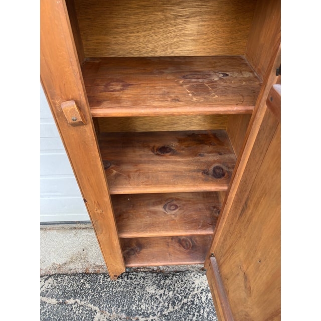 Vintage Farmhouse Style Freestanding Pine Cabinet With Shelves For Sale - Image 10 of 13