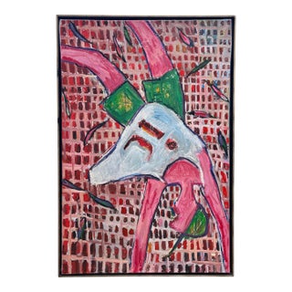 Large Vintage Belgian Painting on Canvas For Sale