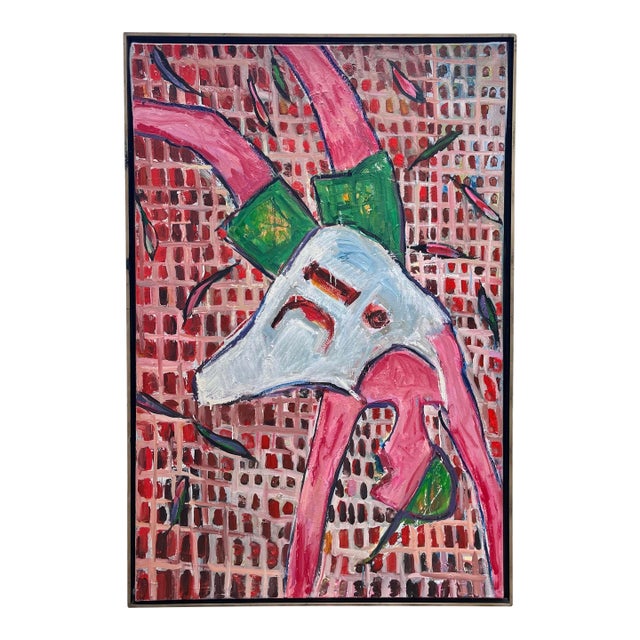 Large Vintage Belgian Painting on Canvas For Sale