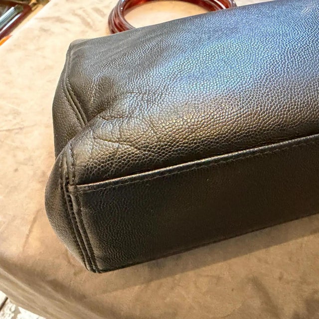 A Rare 2000s Black Caviar Leather and Bakelite Top Handle Bag by Chanel For Sale - Image 6 of 15