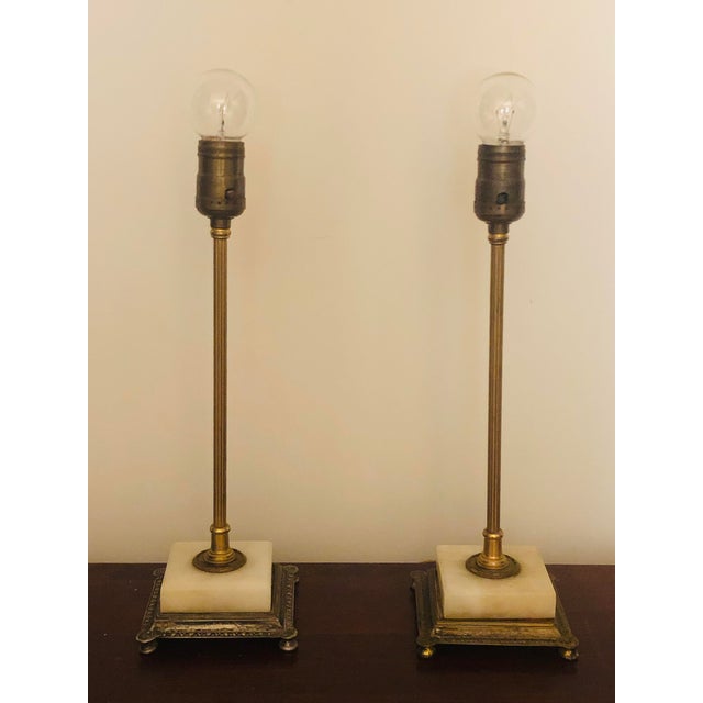 1940s 22k Gold Plated Table Lamps With Marble Base - A Pair For Sale - Image 4 of 12