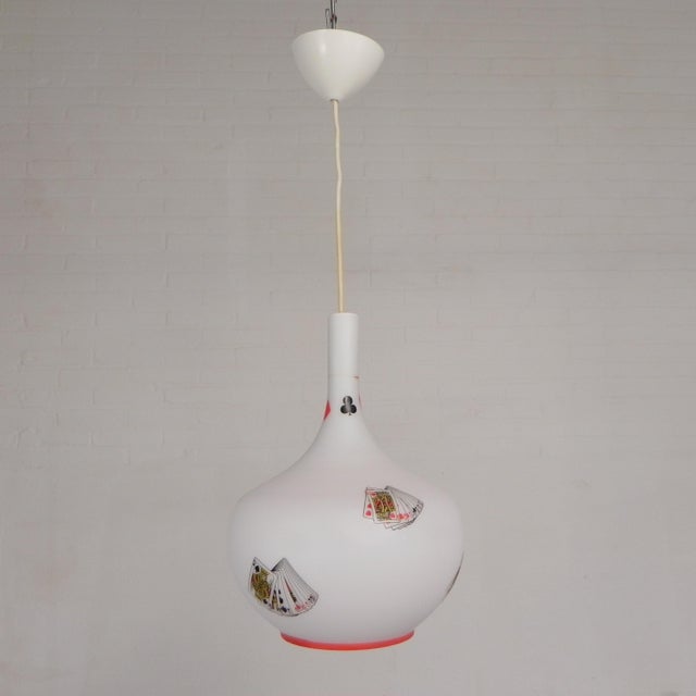 Murano Pendant Lamp with Playing Card Images in Opaline Glass, 1960s For Sale - Image 10 of 18