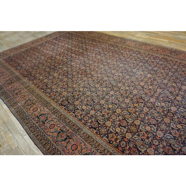 1850s Blue Navy Floral Antique Persian Herati Rug 8'6'' X 22'6'' Handknotted Wool Carpet For Sale - Image 4 of 14