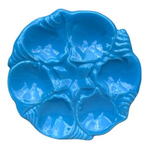 Mid-Century Majolica Aqua Oyster Plate Vallauris