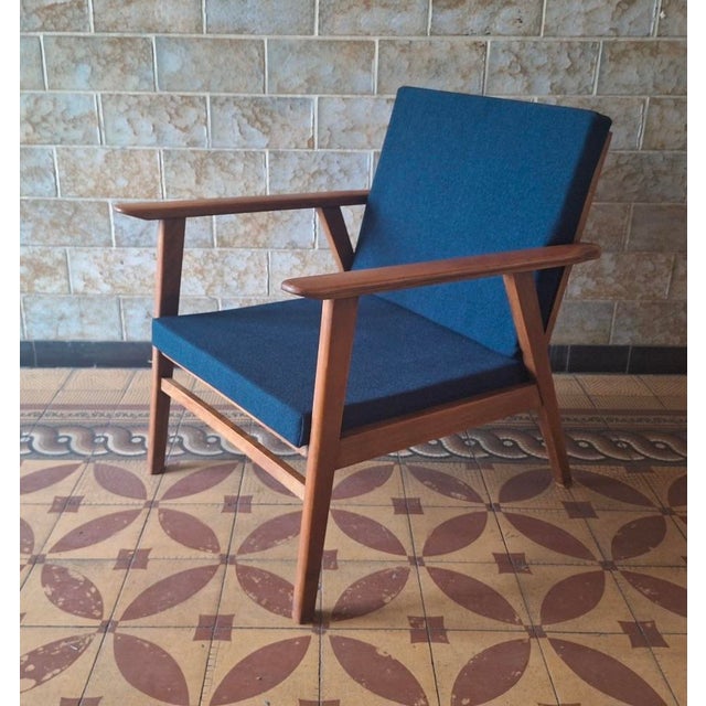 Danish Teak Lounge Chair with Sea Blue-Green Fabric, 1960s For Sale - Image 11 of 11
