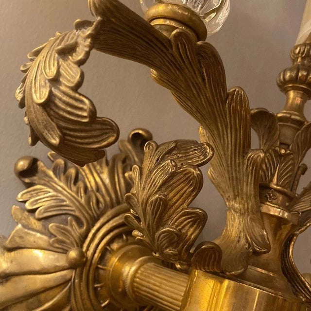 Mid 19th Century Biedemeier Style Torchiere Two Light Brass Sconce With Shades For Sale In Pittsburgh - Image 6 of 11