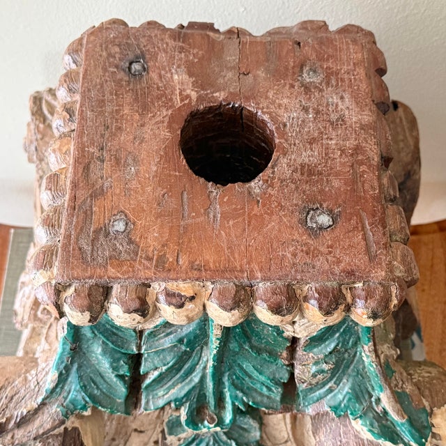 Antique Architectural Wood Carved Corinthian Capital Top For Sale - Image 11 of 12
