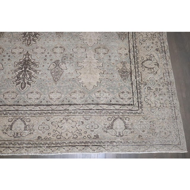 Textile Antique Tabriz Botanical Distressed Rug - 9'1" x 10'5" For Sale - Image 7 of 9