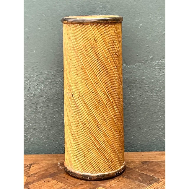Vintage Reed and Wood Cylinder Pedestal For Sale - Image 17 of 17