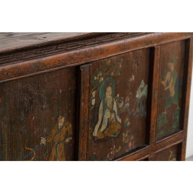 Asian Antique Himalayas Hand-Painted Tibetan Cabinet For Sale - Image 3 of 12