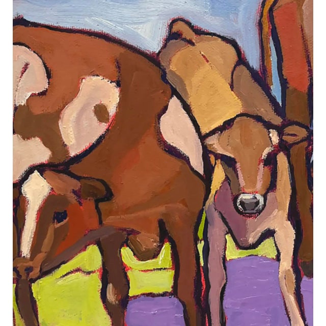"Dairy Farm Cows" Original Contemporary Expressionist Landscape Oil Painting by Catherine J. Martzloff For Sale In New York - Image 6 of 8