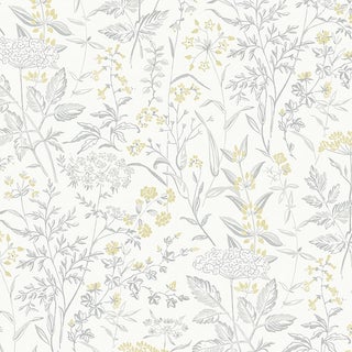 Sample - Borastapeter Delicate Dance Wallpaper in Grey and Yellow For Sale