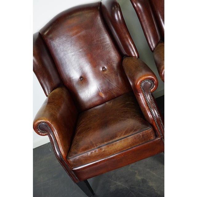 Vintage Dutch Cognac Leather Club Chairs, the Netherlands, Set of 2 For Sale - Image 9 of 18