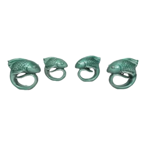 Pottery Barn Teal Ceramic Asian Carp Koi Fish Gold Fish Napkin Holders- Set of 4