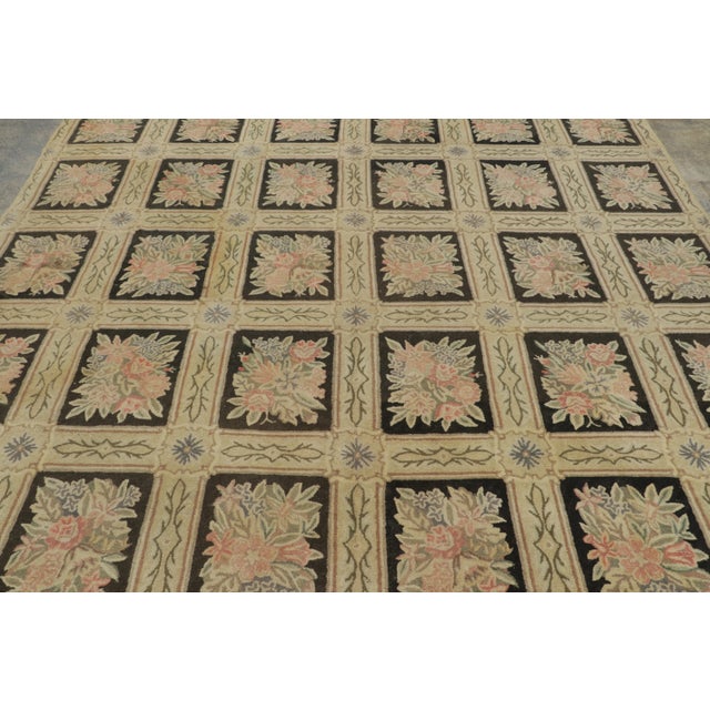 Rug & Kilim Antique Hooked Rug in Gold With Floral Garden Lattice Design - Rug & Kilim For Sale - Image 4 of 8