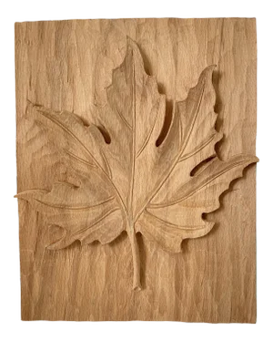 Hand-Carved Wooden Plaque Featuring a Maple-Leaf by Sayid Ghanbari
