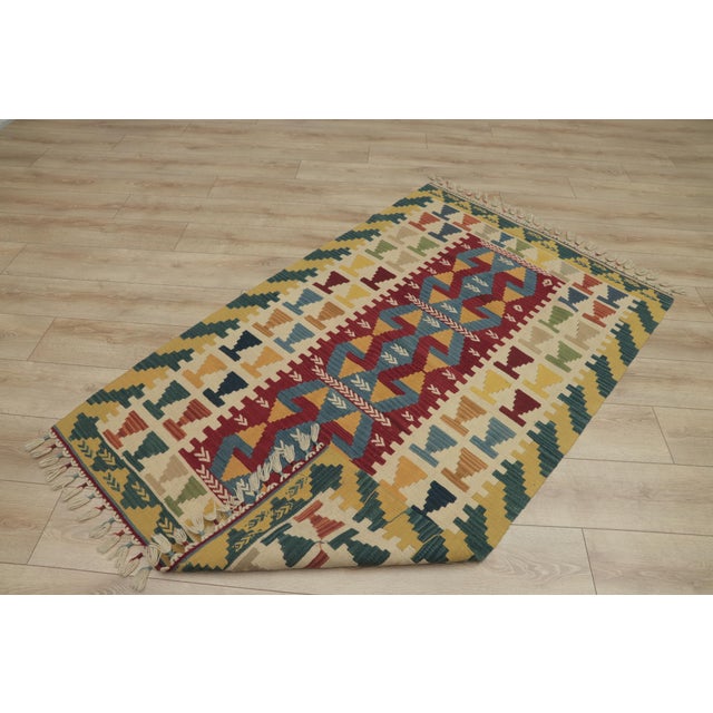 1970s Boho Style Turkish Vintage Geometric Design Handmade Oushak Kilim Rug For Sale - Image 11 of 13