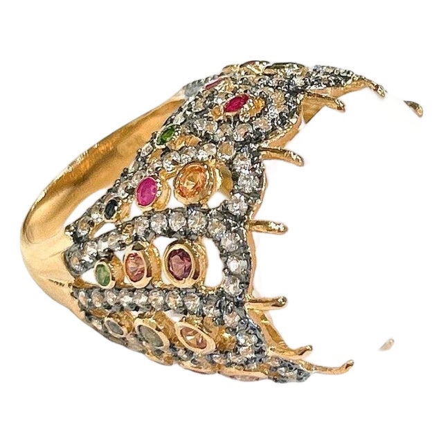 Bochic "Orient" Pink Quartz & Sapphire Ring Set In 18K Gold & Silver For Sale