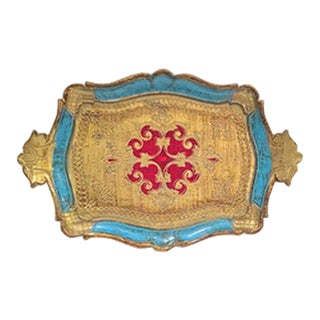 Vintage Hand-Painted Florentine Serving Tray For Sale