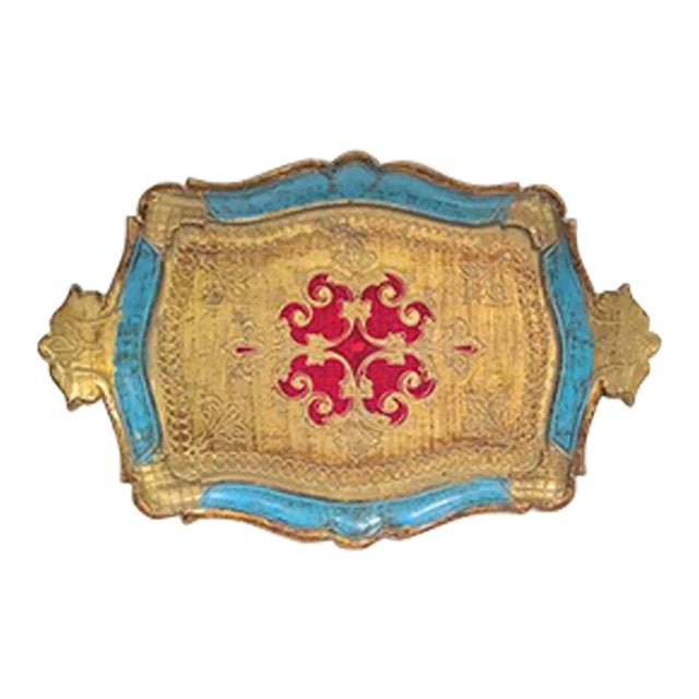 Vintage Hand-Painted Florentine Serving Tray For Sale