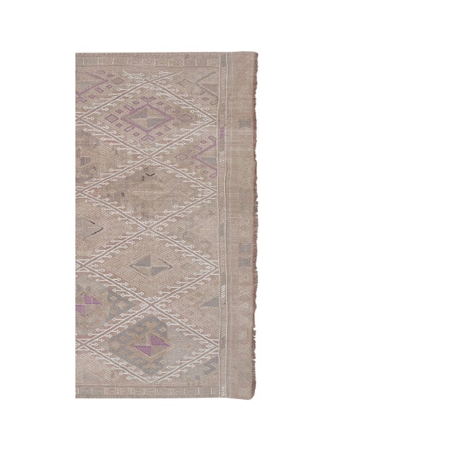 Mid-Century Modern Vintage Faded Turkish Jajim Kilim Rug 5'2'' X 7'3'' For Sale - Image 3 of 13