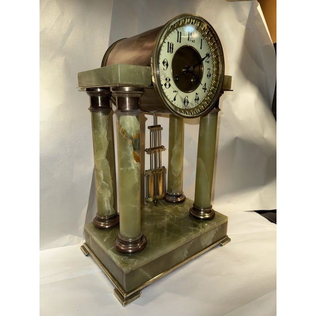 19th Century French Green Onyx Portico Mantel Clock For Sale - Image 9 of 10