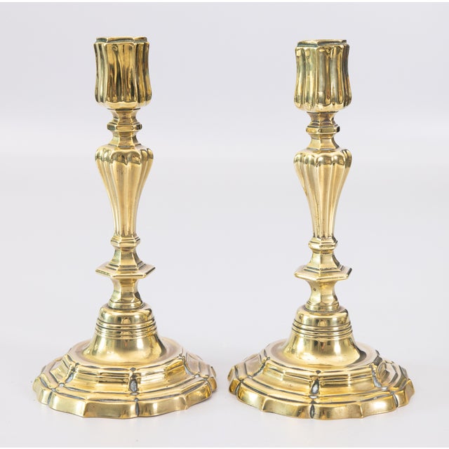 Antique Art Nouveau English Brass Candlesticks - A Pair For Sale - Image 10 of 10