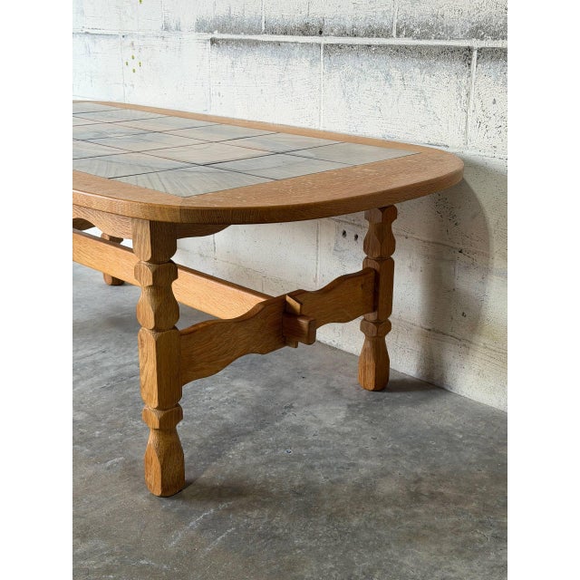 Wood Oak Tile Top Oval Coffee Table Danish Mid-Century Modern 1970s For Sale - Image 7 of 11